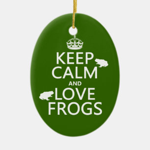 Keep Calm and Love Frogs (any background colour) Ceramic Tree Decoration