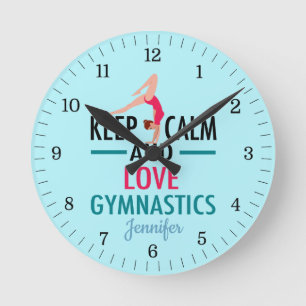 Keep Calm and Love Gymnastics Round Clock