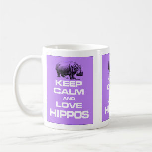 Keep Calm and Love Hippos Hippotamus Design Purple Coffee Mug