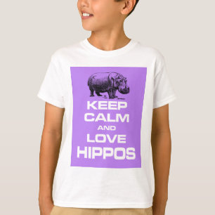 Keep Calm and Love Hippos Hippotamus Design Purple T-Shirt