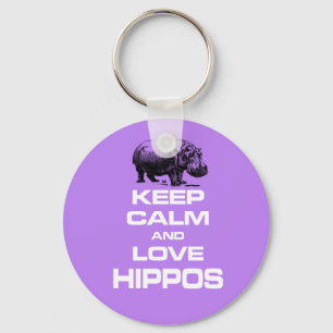 Keep Calm and Love Hippos Hippotamus Fun Design Key Ring
