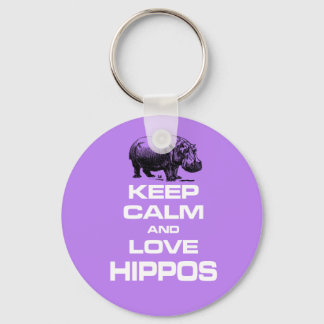 Keep Calm and Love Hippos Hippotamus Fun Design Key Ring