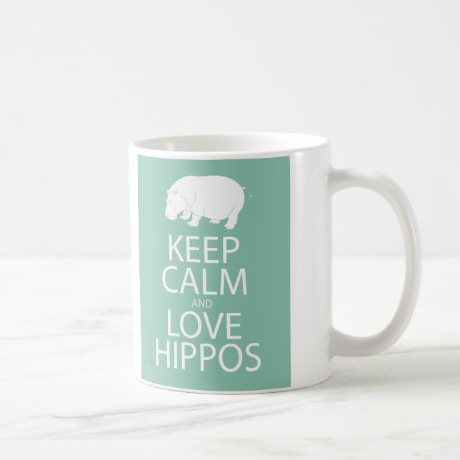 Keep Calm and Love Hippos Print Hippopotamus Coffee Mug (Right)