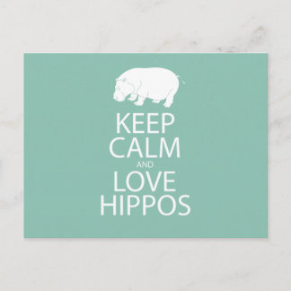 Keep Calm and Love Hippos Print Hippopotamus Postcard