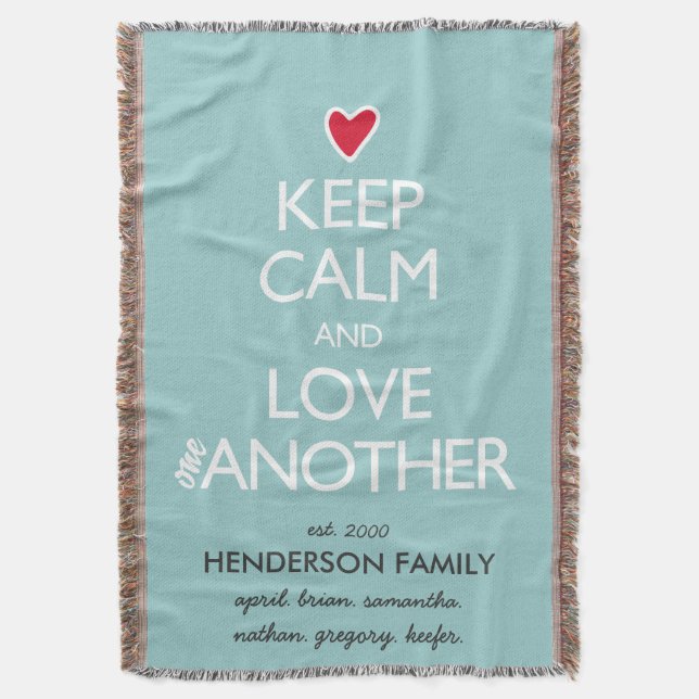 Keep Calm and Love One Another Red Heart Throw Blanket (Front Vertical)