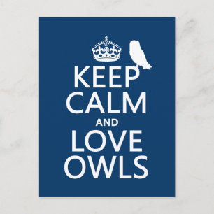 Keep Calm and Love Owls (any colour) Postcard