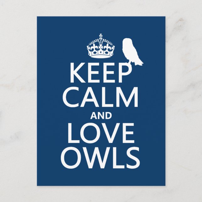 Keep Calm and Love Owls (any colour) Postcard (Front)