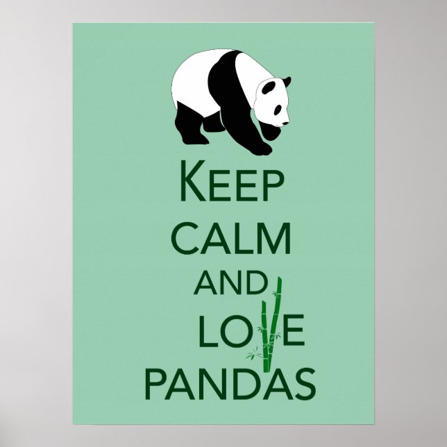 Keep Calm and Love Pandas Fine Art Print in Green (Front)