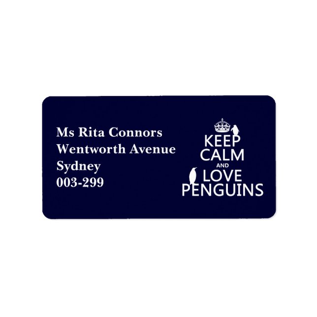 Keep Calm and Love Penguins (any colour) Label (Front)