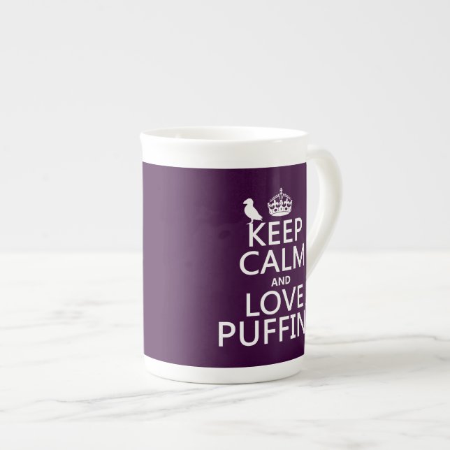 Keep Calm and Love Puffins (any background colour) Bone China Mug (Front Right)