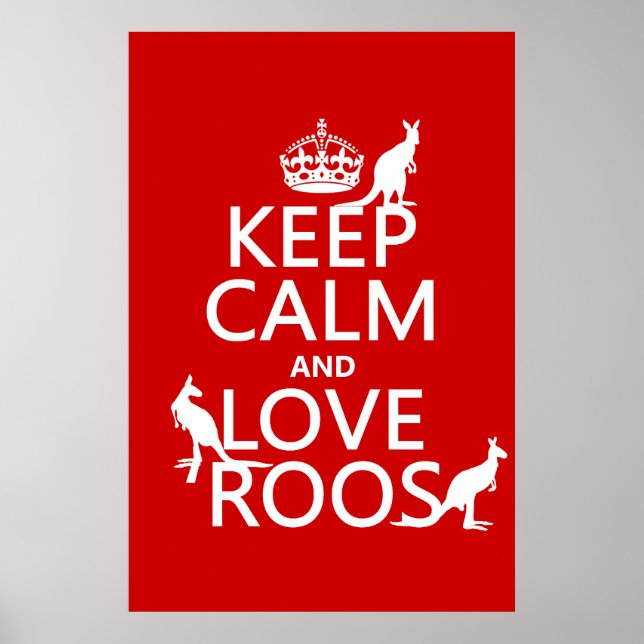 Keep Calm and Love Roos (Kangaroos) Poster (Front)