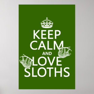 Keep Calm and Love Sloths (any background colour) Poster