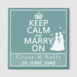 Keep Calm and Marry On Lesbian Wedding Magnet<br><div class="desc">This is a beautiful elegant design for all your wedding products. It's the classic vintage war poster 'Keep Calm and Carry On' reworded to 'Keep Calm and Marry On' and is available on a wide range of products, all easily customisable to your exact needs. It's available blank, or with a...</div>