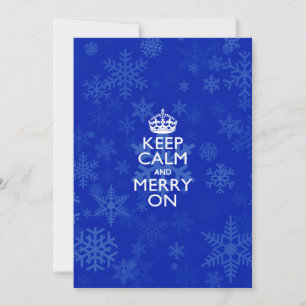 Keep Calm And Merry On Blue Holiday Card