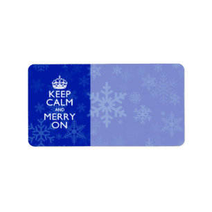 Keep Calm And Merry On Blue Snowflakes Label