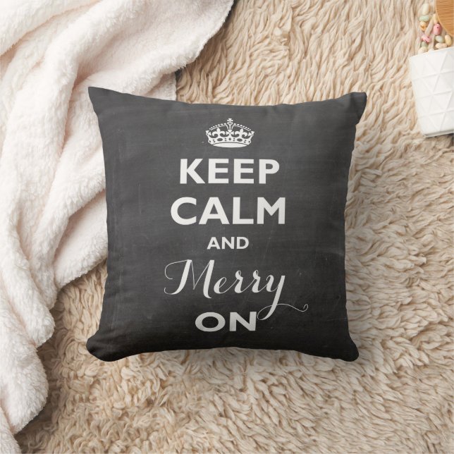 Keep Calm And Merry On Chalkboard Funny Holiday Cushion (Blanket)