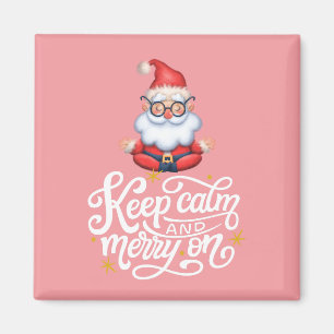 Keep Calm And Merry On Funny Santa In Retro Pink Magnet