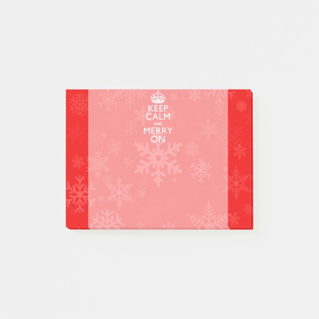 Keep Calm And Merry On Vibrant Red Snowflakes Post-it Notes (Front)