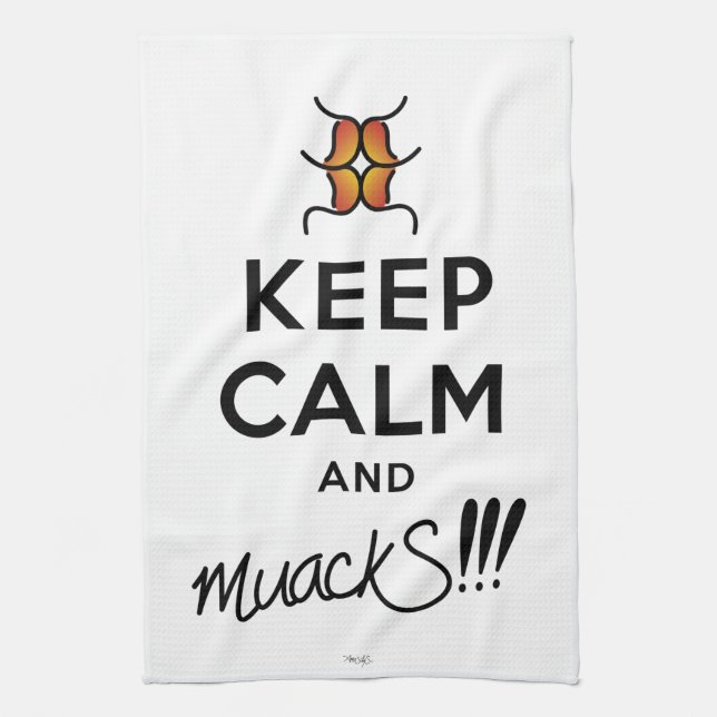 Keep Calm and muackS!!!-Black Text Tea Towel (Vertical)