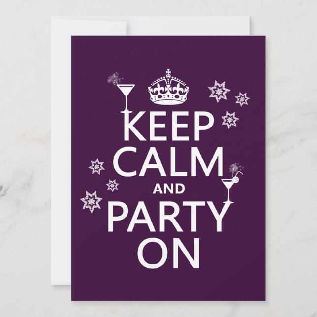 Keep Calm and Party On - all colours Invitation (Front)