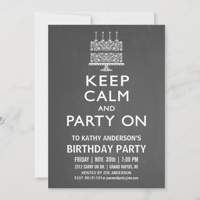Keep Calm and Party On Birthday Invitation (Front)