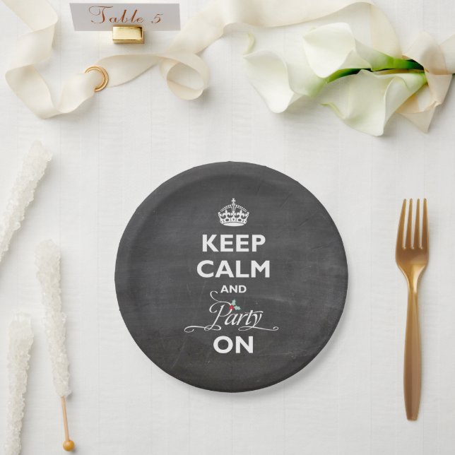 Keep Calm And Party On Chalkboard Funny Holiday Paper Plate (Wedding)