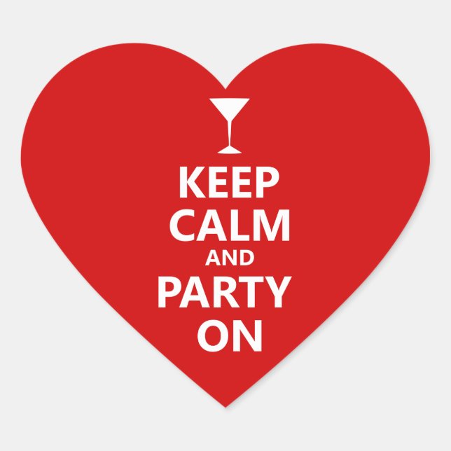 Keep Calm and Party On Heart Sticker (Front)