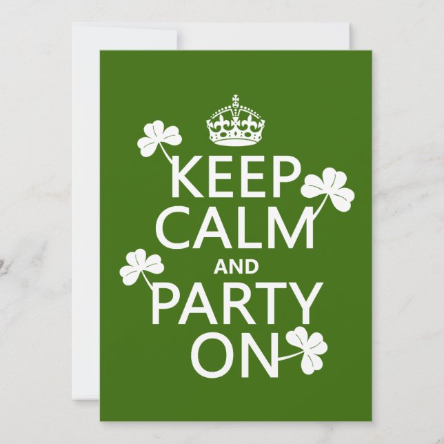 Keep Calm and Party On (irish) (any colour) Invitation (Front)