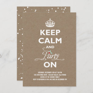Keep Calm and Party On Kraft Funny Holiday Party Invitation