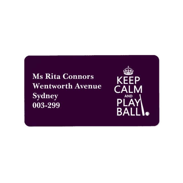 Keep Calm and Play Ball (baseball) (any colour) Label (Front)