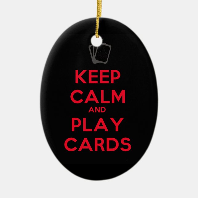 Keep Calm and Play Cards Ceramic Tree Decoration (Front)