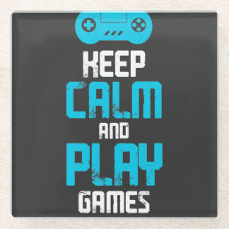 keep calm and play games glass coaster