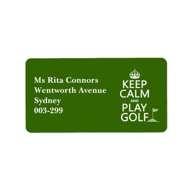 Keep Calm and Play Golf - all colours Label (Front)