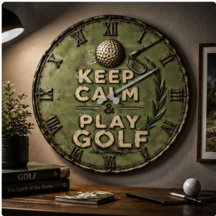 Keep Calm and Play Golf Golfer Gift Large Clock