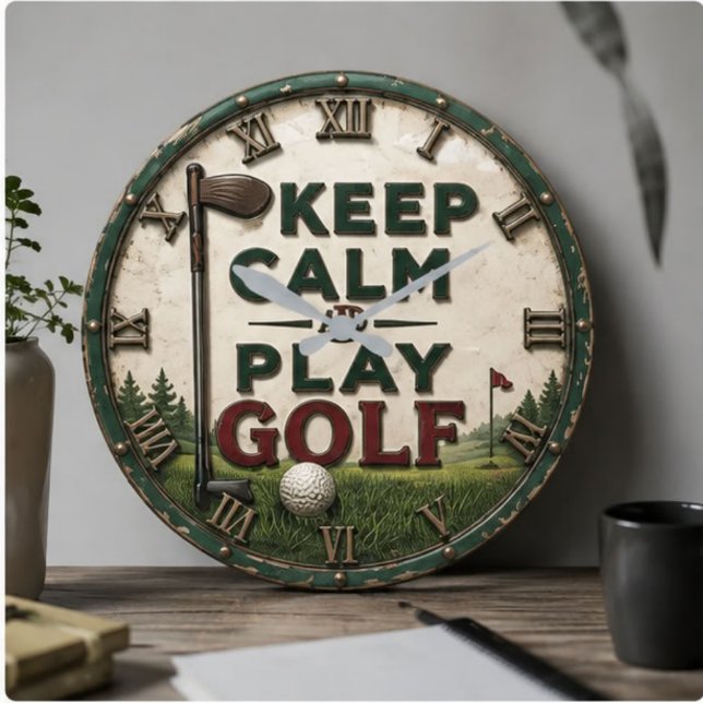 Keep Calm and Play Golf Large Clock (Creator Uploaded)