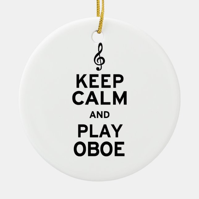 Keep Calm and Play Oboe Ceramic Tree Decoration (Front)