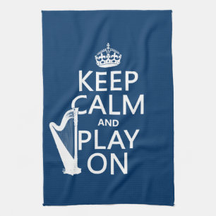 Keep Calm and Play On (harp)(any colour) Tea Towel