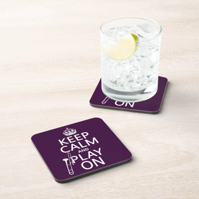 Keep Calm and Play On (Trombone)(any colour) Coaster (Right Side)
