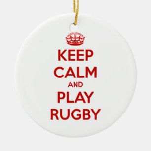 Keep Calm And Play Rugby Ceramic Tree Decoration