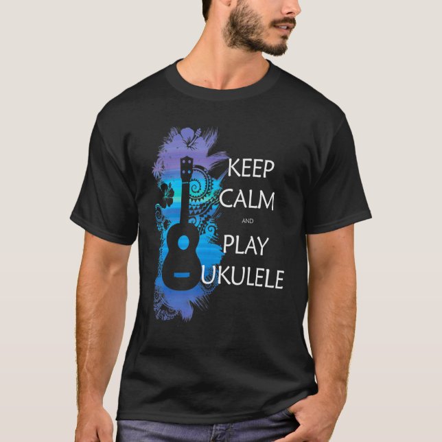 Keep Calm And Play Ukulele Tribal Colourful T-Shirt (Front)