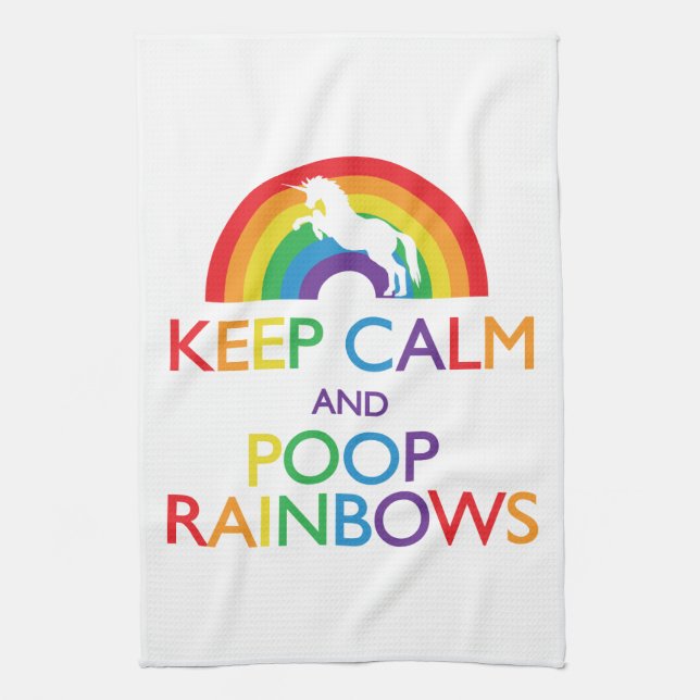 Keep Calm and Poop Rainbows Unicorn Tea Towel (Vertical)