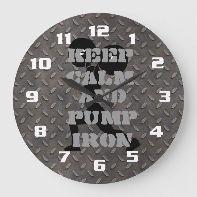 Keep Calm and Pump Iron FITNESS GYM AND WORKOUT Large Clock (Front)