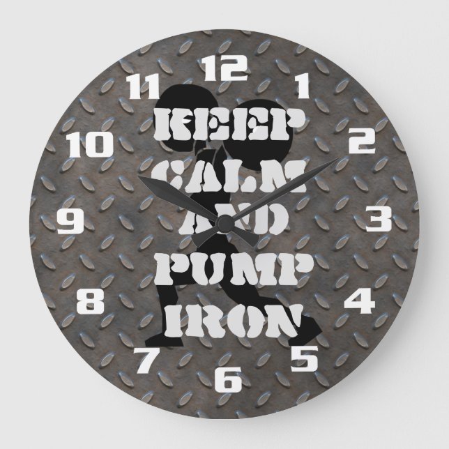 Keep Calm and Pump iron Fitness GYM Large Clock (Front)