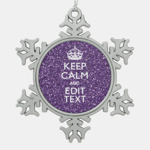 Keep Calm and Purple Mauve Snowflake Pewter Christmas Ornament