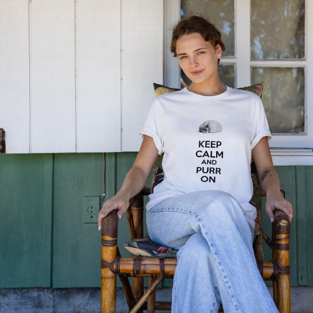 Keep Calm and Purr On Sketch Sleeping Cat T-Shirt (Creator Uploaded)