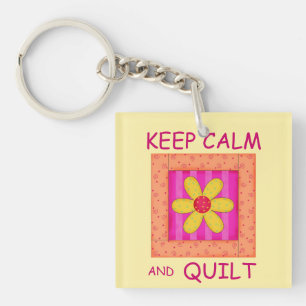 Keep Calm and Quilt Applique Flower Block Key Ring