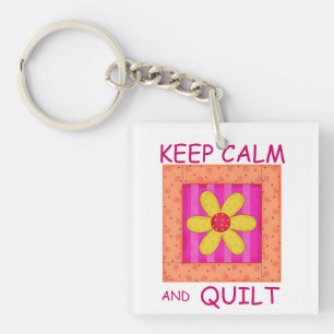 Keep Calm and Quilt Applique Flower Block Key Ring