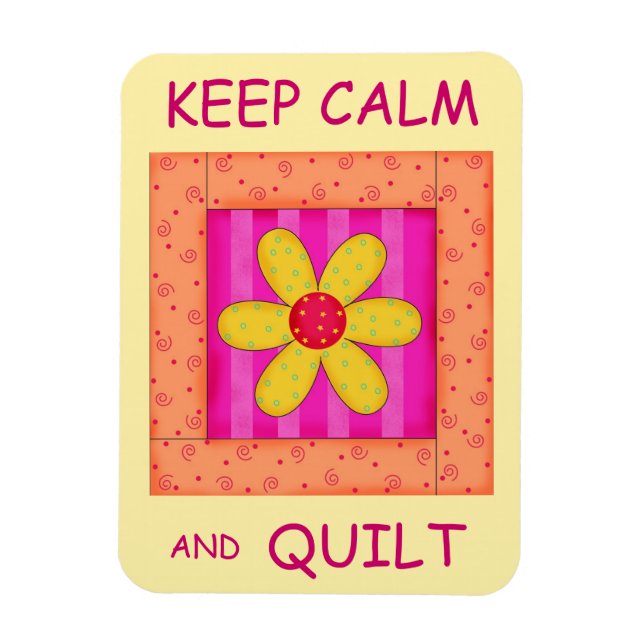 Keep Calm and Quilt Applique Flower Block Magnet (Vertical)