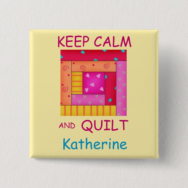 Keep Calm and Quilt Colourful Log Cabin Block 15 Cm Square Badge (Front)