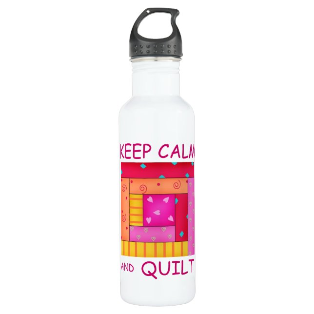 Keep Calm and Quilt Colourful Log Cabin Block 710 Ml Water Bottle (Front)